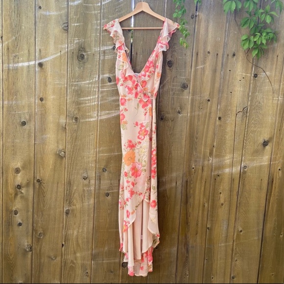 Dreamy Beige and Pink Floral Ruffle Wrap Maxi Dress 🌿 - Picture 3 of 11